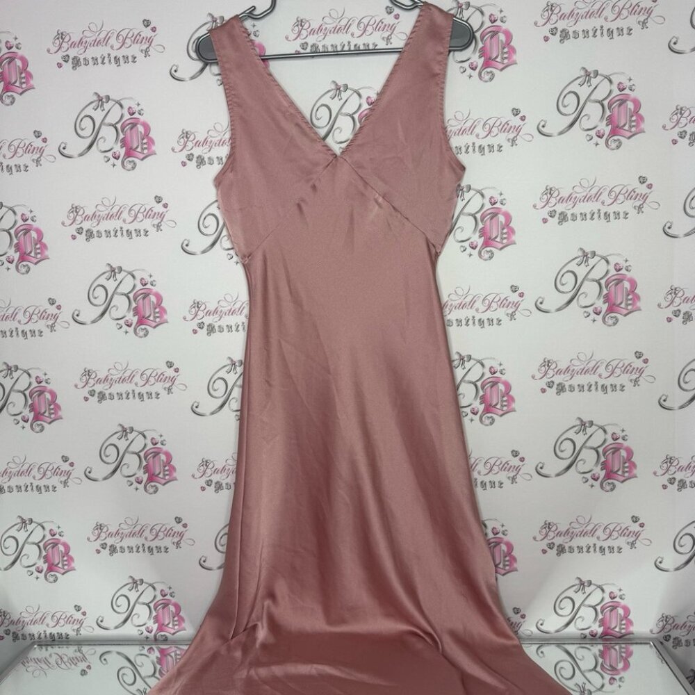 Paper heart dress long slip blush pink shimmer silky maxi leg slit v neck luxe - Picture 11 of 12